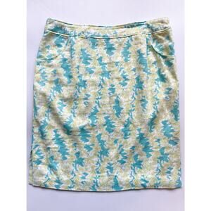 Women's Vintage Pendleton Linen Blend Aqua and Lime Green Skirt Size 14